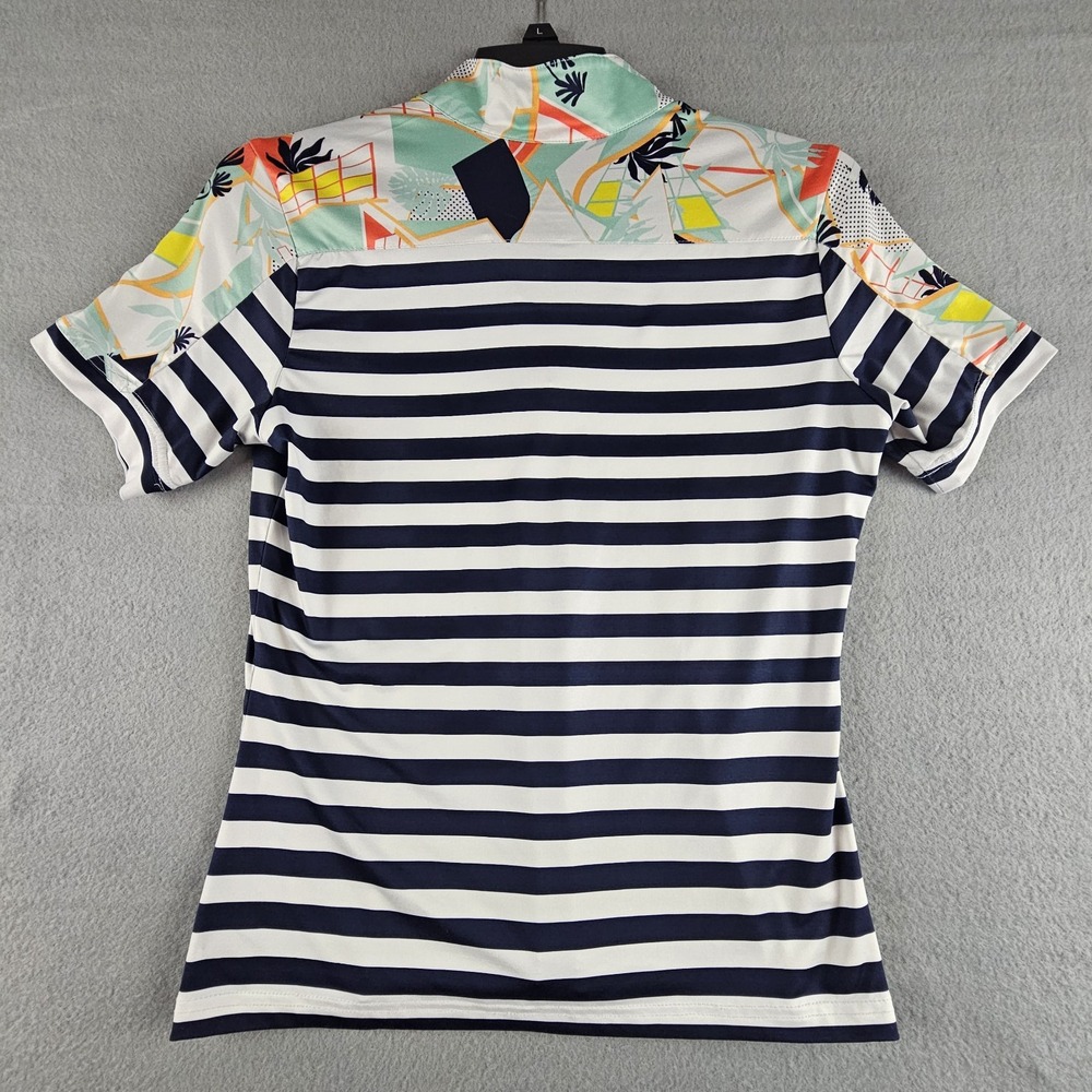 GG Blue luxe sport golf shirt womens medium blue stripes tropical neckline